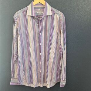 Bugatchi Uomo  Multicolor Shaped Fit Striped Button-Down Shirt Medium